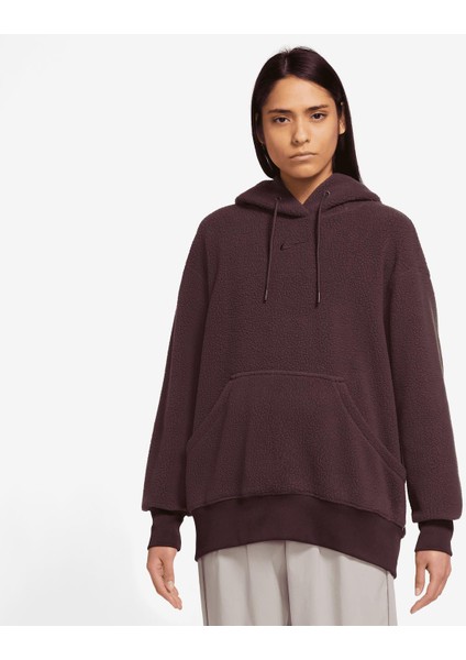 Sportswear Plush Pullover Womens Hoodiye Sweatshirt Kadın Bordo Tüylü Kapüşonlu Sweatshirt DQ6840