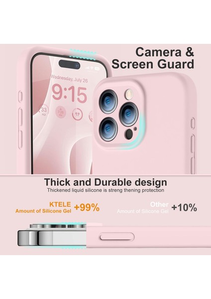 iPhone 15 Pro Max Kılıf Yüksek Kalite 3D Kamera Korumalı Içi Kadife Lansman Liquid Silikon Kapak