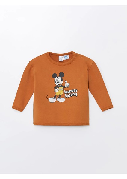 Lcw Baby turuncu Bisiklet Yaka Mickey Mouse Baskılı Erkek Bebek Sweatshirt ve Eşofman Alt 2'li Takım