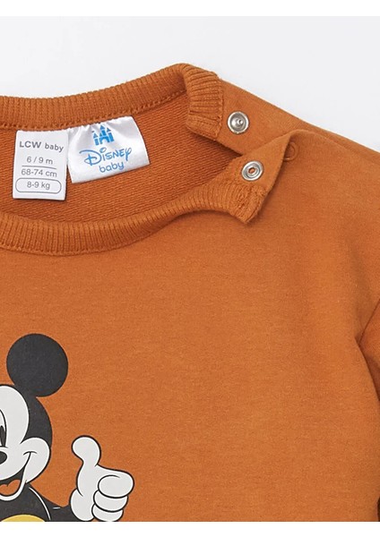 Lcw Baby turuncu Bisiklet Yaka Mickey Mouse Baskılı Erkek Bebek Sweatshirt ve Eşofman Alt 2'li Takım