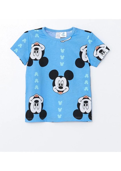 LC Waikiki Lcw Baby mavi Baskılı Bisiklet Yaka Kısa Kollu Mickey Mouse Baskılı Erkek Bebek Şortlu Pijama Takımı