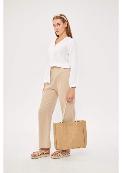 Kadın Müslin Kumaş Krem Kolu Lastikli Gömlek fırsatları