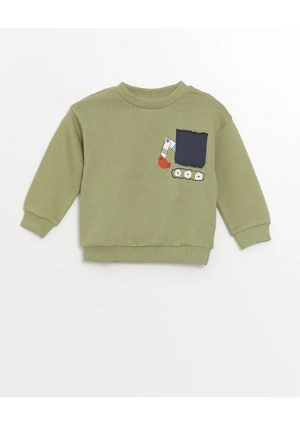 LC Waikiki Lcw Baby yeşil Bisiklet Yaka Baskılı Erkek Bebek Sweatshirt ve Eşofman Alt 2'li Takım