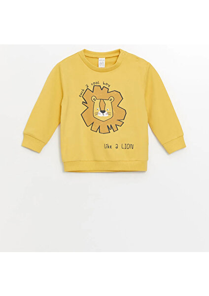 Lcw Baby mat Sarı Bisiklet Yaka Uzun Kollu Baskılı Erkek Bebek Sweatshirt ve Eşofman Alt 2'li Takım