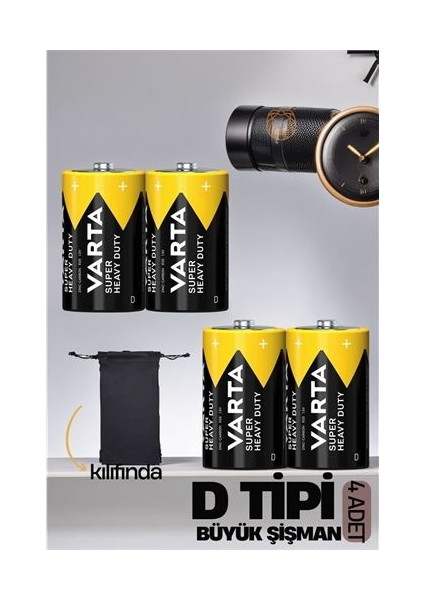 D Tip Büyük Şişman 4 Lü Pil Seti Varta