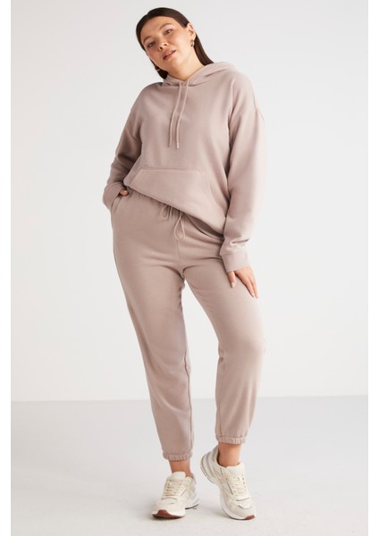 Lenkabb Kadın İçi Polarlı Comfort Fit Beli ve Paçası Lastikli Pembe Eşofman Altı modelleri