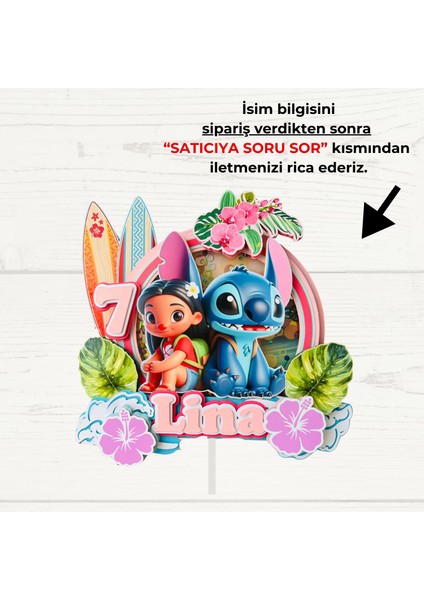 Stitch Temalı Kız Çocuk Doğum Günü Isme Özel 3 Boyutlu Pasta Parti Süsü - Stitch Cake Topper fiyatları