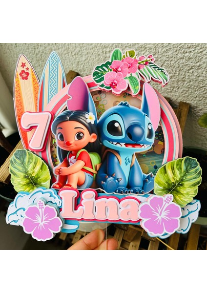 Stitch Temalı Kız Çocuk Doğum Günü Isme Özel 3 Boyutlu Pasta Parti Süsü - Stitch Cake Topper fırsatları