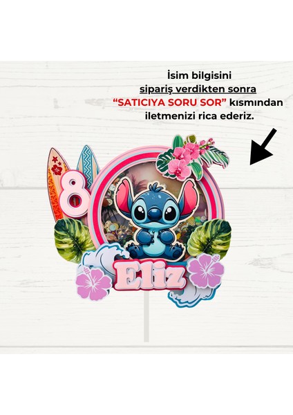 Cake Topper Stitch Temalı Kız Çocuk Doğum Günü Isme Özel 3 Boyutlu Pasta Parti Süsü - Stitch Cake Topper