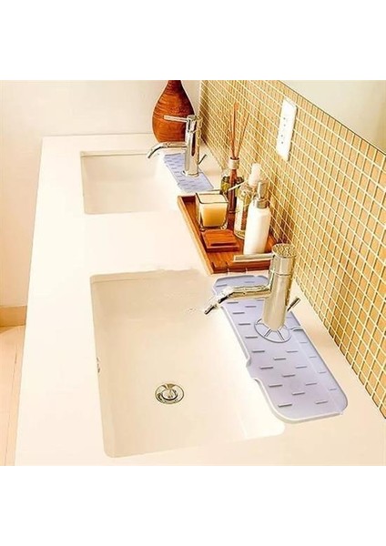 Gri Oluklu Silikon Su Tutucu Düzenleyici Kaydirmaz Abdest Lavabo Musluk Mati Banyo Mutfak Organizeri fiyatları