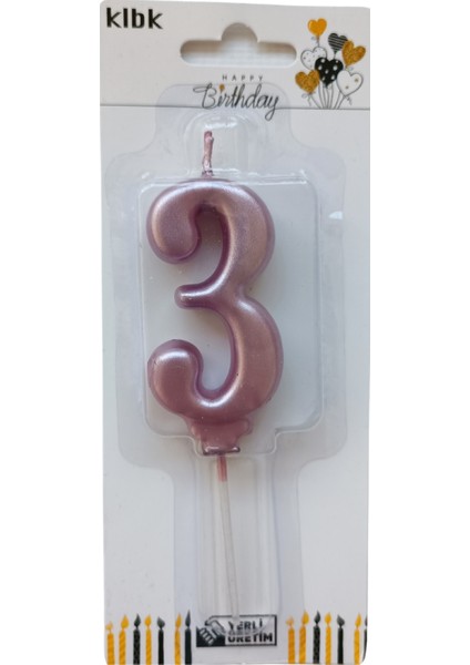 Ngüzel Party 3 Yaş Büyük Boy (7 Cm) 3 Rakam Lüks Pasta Mum Pembe