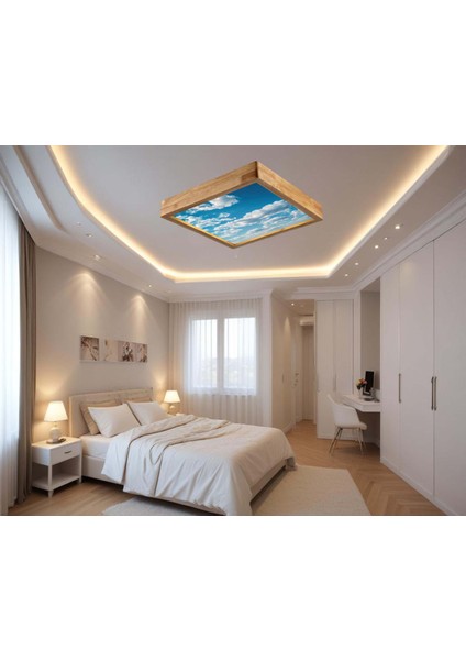 60x60 Cm Ahşap Çerçeve Avize Led Aydınlatma