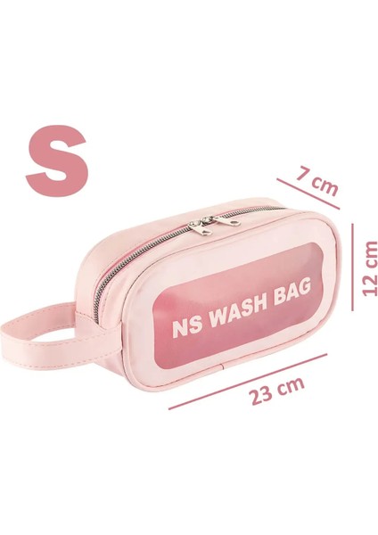 Şeffaf Seyahat Makyaj Organizeri Kozmetik Çantası - Açık Pembe Small