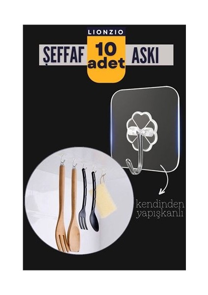 Şeffaf Yapışkanlı Askı Lionzio Design 10 Adet