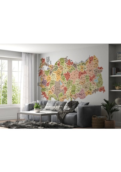 Türkiye Haritası Il Ve Ilçeli Ayrıntılı Eğitici Dekoratif Duvar Kağıdı-3045 fiyatları
