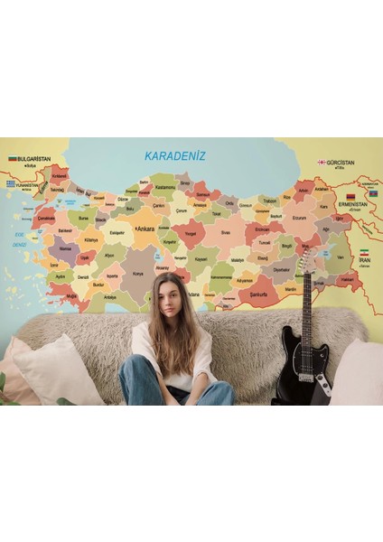 Türkiye Haritası Sınır Komşulu Eğitici Dekoratif Duvar Kağıdı-3101 modelleri