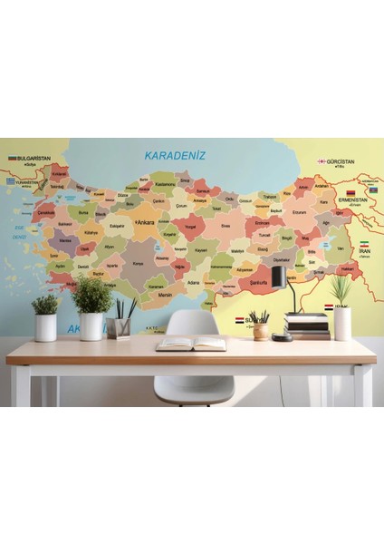 Türkiye Haritası Sınır Komşulu Eğitici Dekoratif Duvar Kağıdı-3101 fırsatları