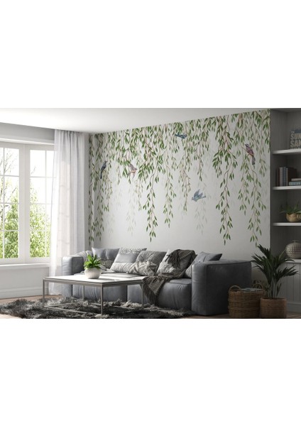 Sarmaşıktaki Kuşlar Desenli Duvar Kağıdı-5613