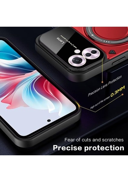 Oppo Reno 11F Kılıf Magsafe Dönebilen Halkalı Standlı Tam Kamera Lens Korumalı Gold Detaylı Military