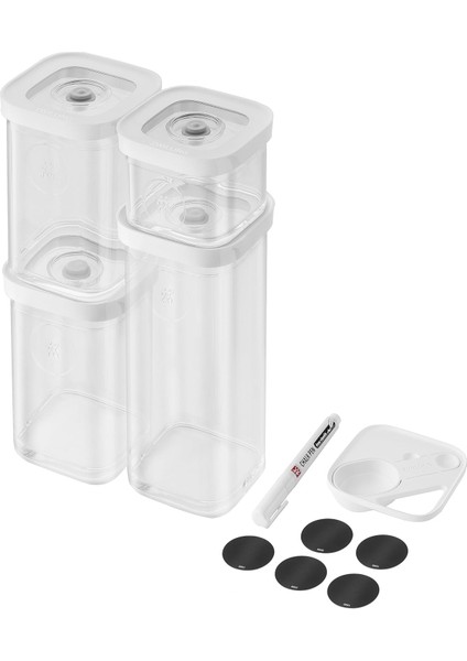 Fresh & S Cube Seti, S Beden, 6 Parçalı Saklama Seti, 4 x Küp Saklama Kutusu Dahil (S, 2 x 2s, 3s), Ölçü Kaşığı (3 Boyut), 5 x Nfc Etiketi, 1 x Tebeşir Kalemi