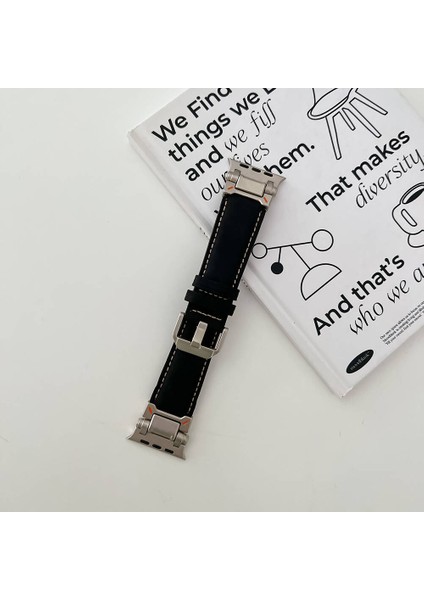 Apple Watch 42MM KRD-114 Metal Başlıklı Suni Deri Kordon