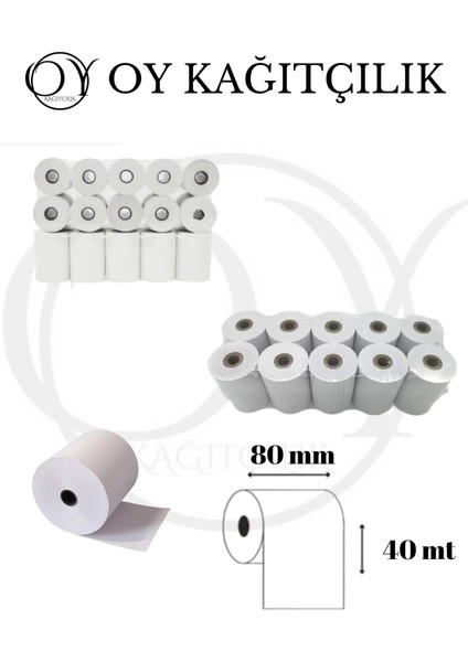 80 mm x 40 mt Yazar Kasa Rulosu - Pos Rulosu - Termal - 10 Adet