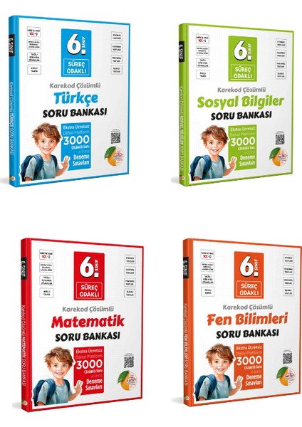 Editör Yayınları 6. Sınıf Süreç Odaklı Fen Bilimleri - Matematik - Sosyal Bilgiler - Türkçe Soru Bankası 4 Kitap