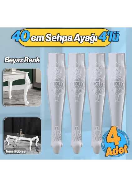 Rosa 4 Adet Plastik Sehpa Ayağı 40 cm Beyaz Renk Orta Ayak Zigon Sehpa Mobilya Masa Ayakları Beyaz