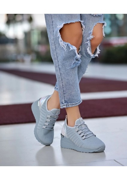 Kadın Bağcıklı Triko Dolgu Topuklu Sneaker-Füme modelleri