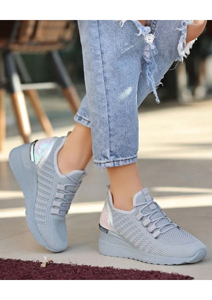 Kadın Bağcıklı Triko Dolgu Topuklu Sneaker-Füme indirimleri