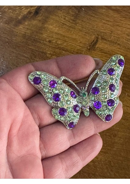 Taşlı Kelebek Kolye Ucu Takı Aksesuarı 7x4 cm