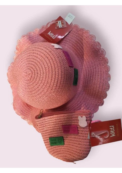 Arıcı Store Yeni Sezon Kitti Pembe Rengi 6-12 Yaş Çocuk Hasır Çantalı Şapka fiyatları