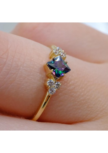Gümüş Yüzük - Mistik Topaz Taşlı Alyans Yüzük- 0.40 Karat Topaz Evlilik Teklifi 925 Ayar Gümüş Yüzük