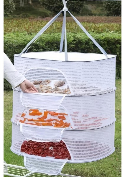 Fermuarlı Katlanabilir 3 Katlı Kurutma Ağı - Gıda ve Çamaşır Kurutma
