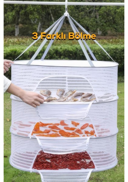 Fermuarlı Katlanabilir 3 Katlı Kurutma Ağı - Gıda ve Çamaşır Kurutma