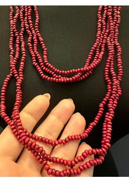 Kırmızı Ahşap Boncuklu 3 Lü Kadın Kolye Boy 67 cm modelleri