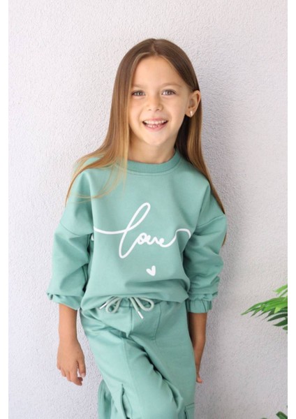 Love Baskılı Kargo Cepli Kız Çocuk 2 li takım - Çağla Yeşil fiyatları