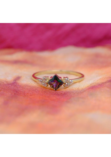 Gümüş Yüzük - Mistik Topaz Taşlı Alyans Yüzük- 0.40 Karat Topaz Evlilik Teklifi 925 Ayar Gümüş Yüzük indirimleri