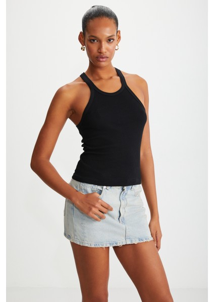 Mıssy Kadın Halter Yaka Kısa Siyah T-Shirt