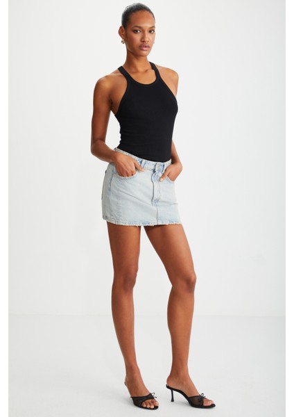 Mıssy Kadın Halter Yaka Kısa Siyah T-Shirt modelleri