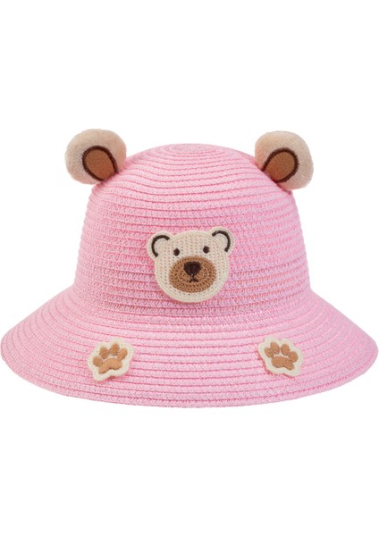 Arıcı Store Patili Ayıcık Modelli Pembe Renk 1-4 Yaş Bebek Hasır Şapka