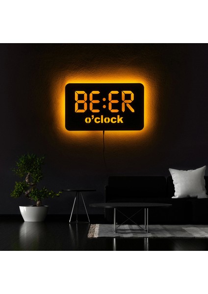 Tablo Marketi Beer Clock Yazılı Tablo, Işıklı Duvar Dekor Ahşap, Neon Işık, Ledli Işıklı Tablo, Duvar Süsü