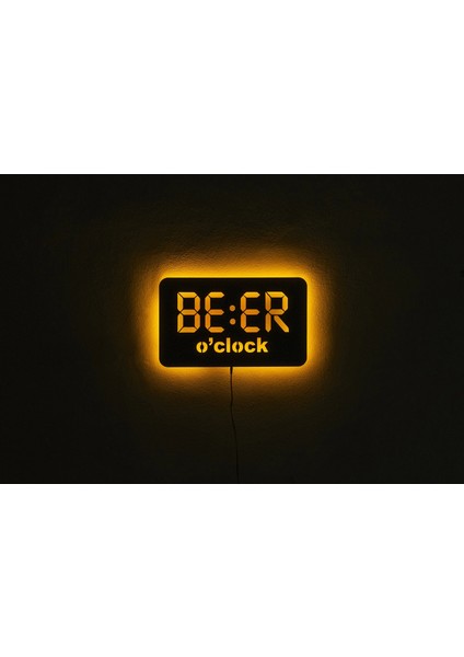 Tablo Marketi Beer Clock Yazılı Tablo, Işıklı Duvar Dekor Ahşap, Neon Işık, Ledli Işıklı Tablo, Duvar Süsü