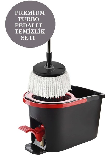 16 Lt Premium Turbo Pedallı Mop Temizlik Seti - Mikrofiber Mop 360° Döner Başlıklı Kova Paspas