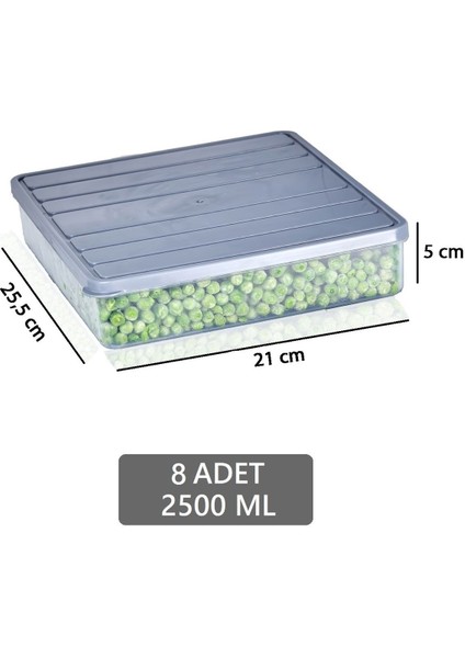 8 Adet Buzdolabı Düzenleyici - Difriz Saklama Kabı Seti - Mikrodalga Uyumlu Organizer 8X2500 ml