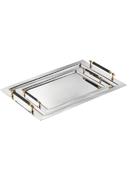 Tiamo Alone Çelik Paslanmaz Perlin 2'li Çay Tepsi Black-Gold