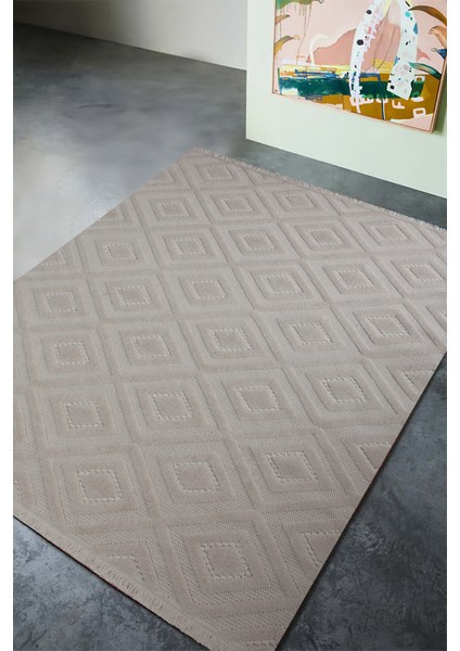 Dizayn 1089 Bej Kaymaz Taban Koridor Halısı Kesme Yolluk Mutfak Halısı Modern Salon Halısı 80 x 200