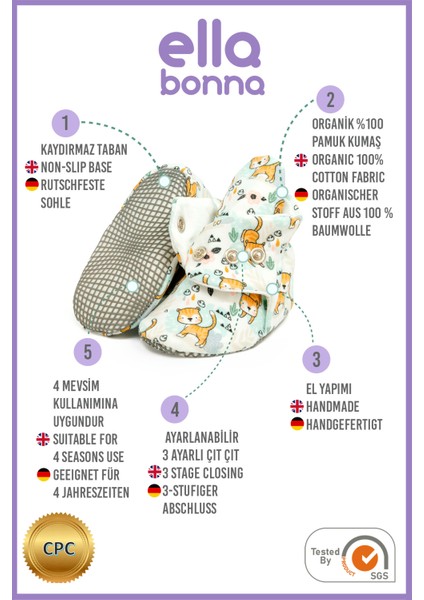 Organik Pamuk Bebek Pandufu, Kaydırmaz Taban, Yenidoğan Patiği, Ev Kreş Ayakkabısı, Kediler modelleri