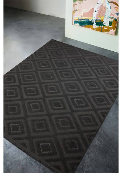 Dizayn 1089 Antrasit Kaymaz Taban Koridor Halısı Kesme Yolluk Mutfak Halısı Modern Salon Halısı 120 x 200