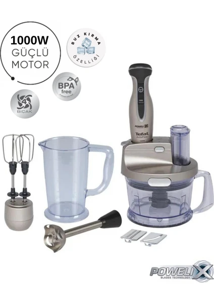 Powelix Turbo Fonksiyonlu Premium Blender Seti 1000 W Güçlü Motor, Buz Kırma, Dilimleyici Rendeli, Tefalin En Güçlüsü, Onerous Mutfak Tartısı Hediyeli